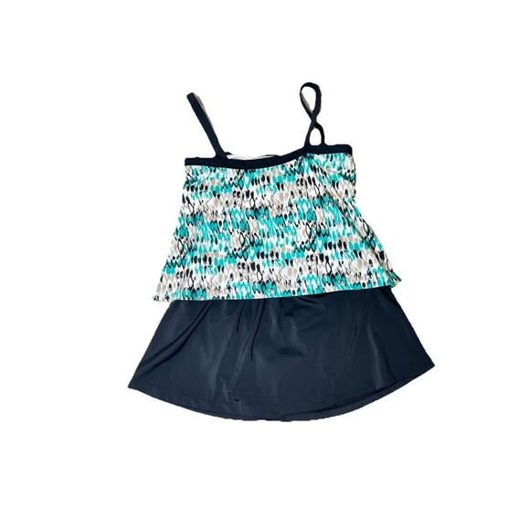 Le Cove Swimdress Women’s Size 14 Teal Ikat Removable Straps - Picture 3 of 11